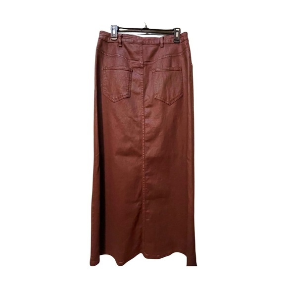 NWT Anthropology Burgundy Madi Front Slit Coated Denim Skirt Size 14 - Picture 7 of 14